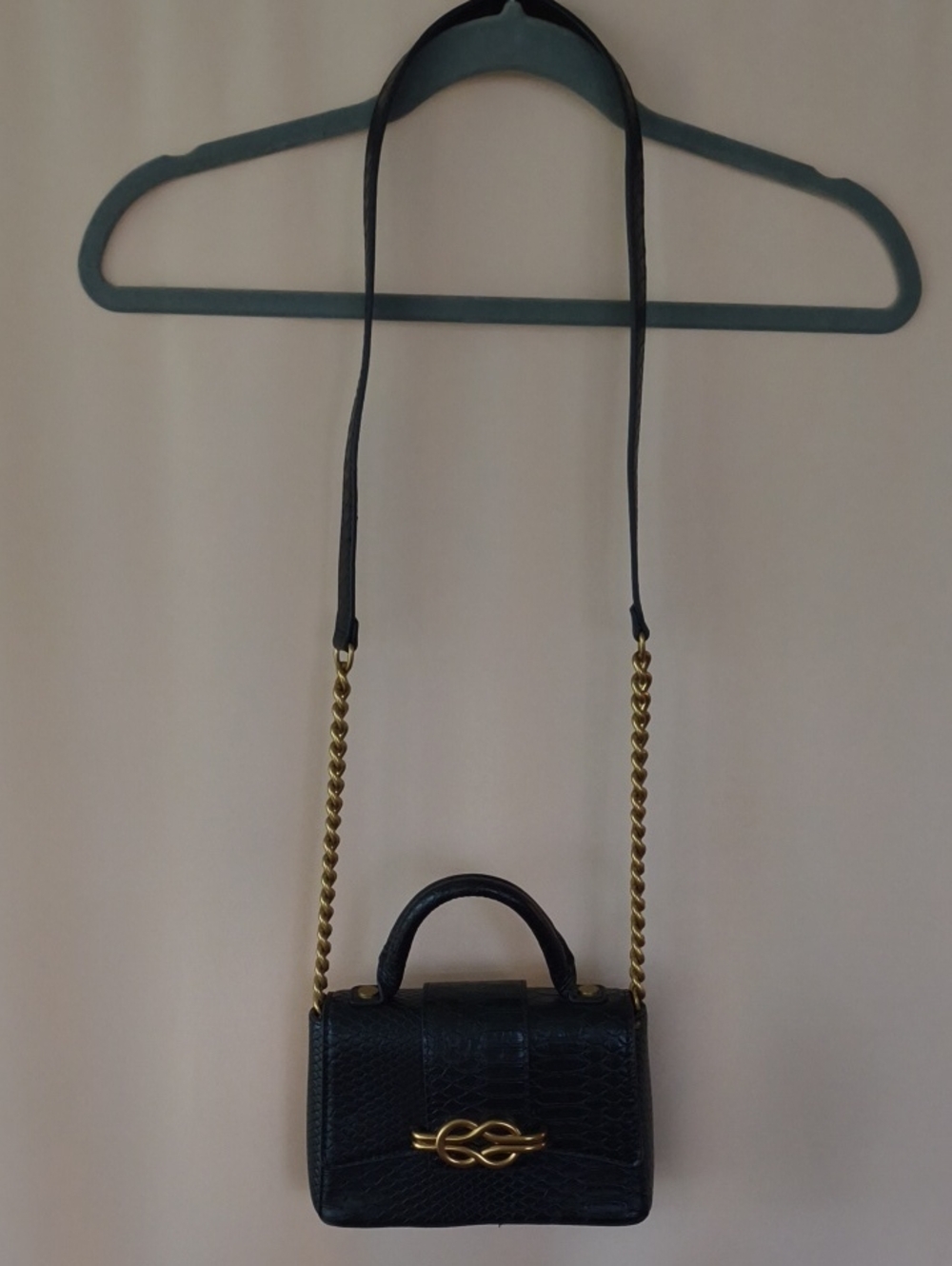 Zara Black Faux Leather Mini Top-Handle Crossbody Bag with Gold Chain Strap